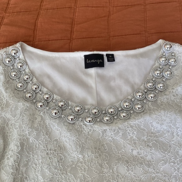 La vanya ivory blouse for woman medium size 3/4 sleeve with silver lace overlay - Picture 2 of 8